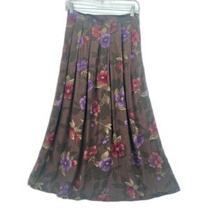 Worthington VTG Dark Floral Whimsy Pleated Maxi Skirt Boho Size 8 Cottage‎ Core